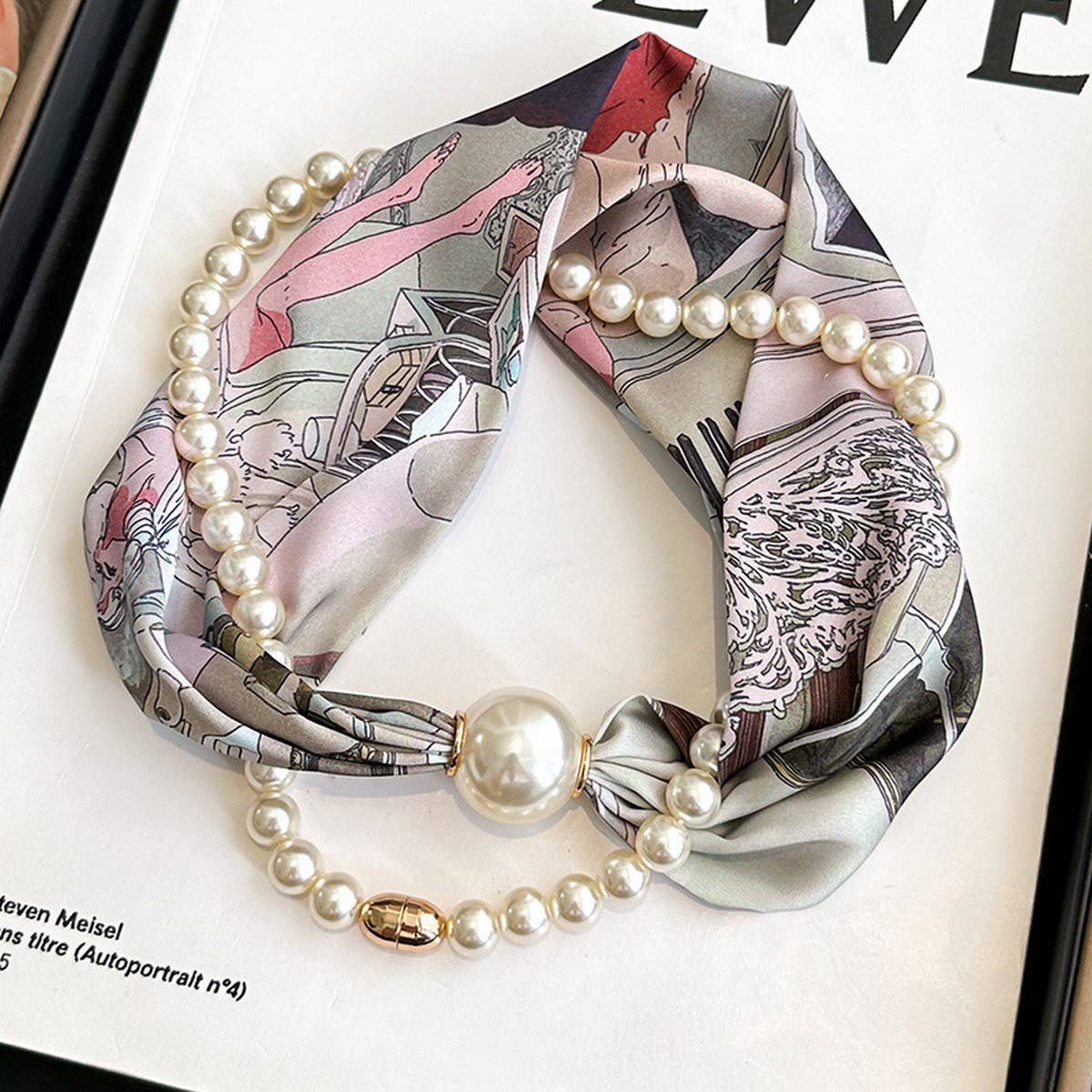 Pearl Magnetic Skinny Silk Neck Scarf_CWASC03931