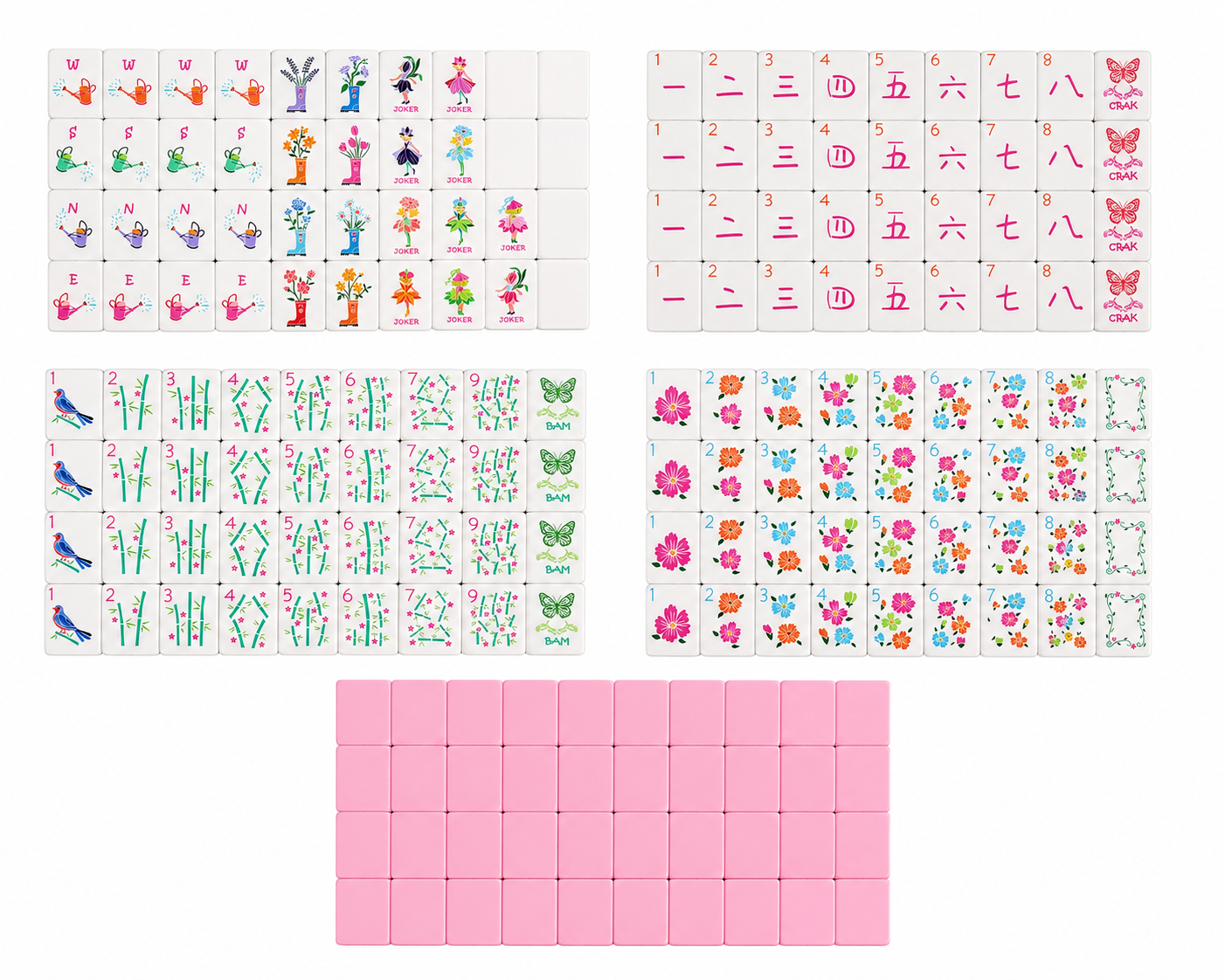 Mahjong Tile Set 160pc Pink W/Dice