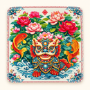 Mahjong Mat-Dancing  Lion w/ Koi Fish