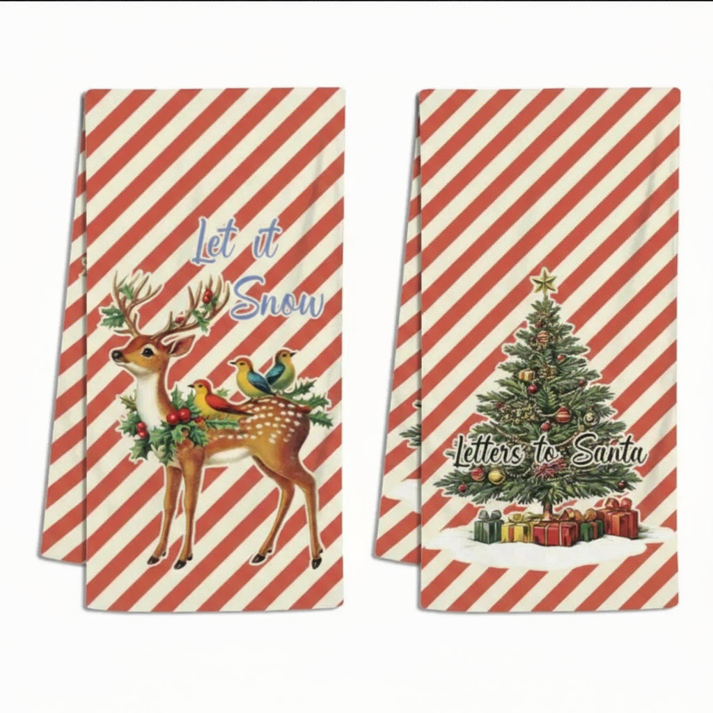 Red and Seafoam Christmas Kitchen Towels, Sets of 2