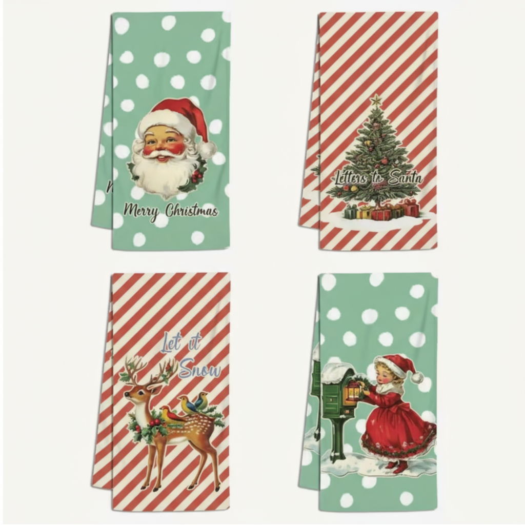 Red and Seafoam Christmas Kitchen Towels, Sets of 2