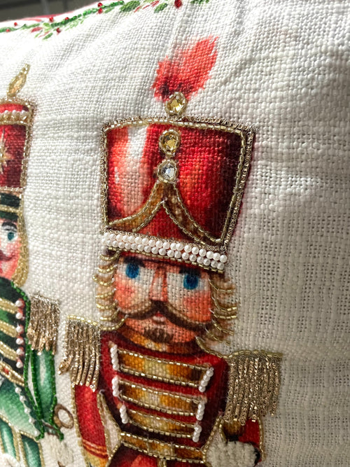 Nutcracker Trio Embellished Throw Pillow