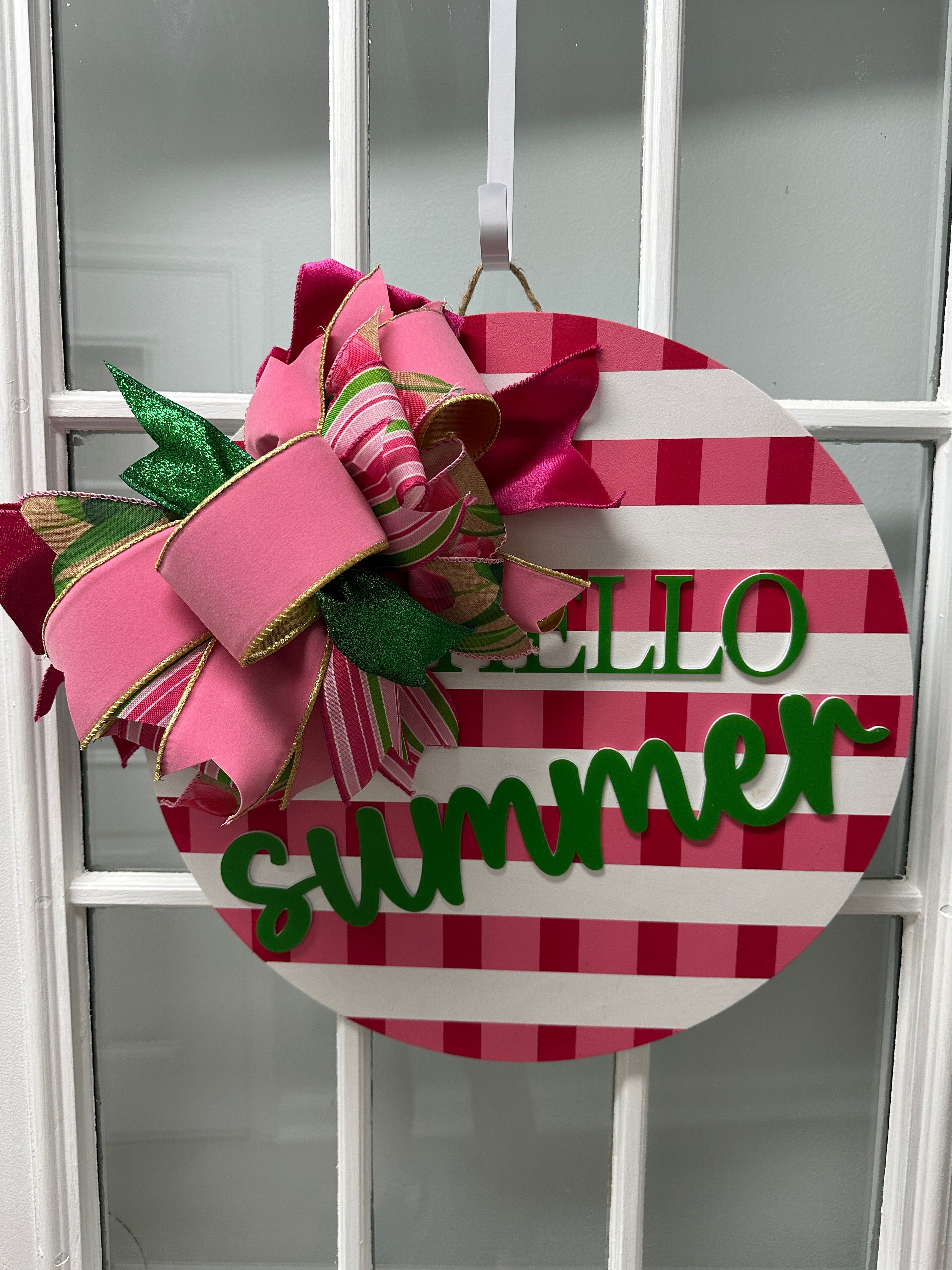 Hello Summer (Pink Plaid) Doorhanger