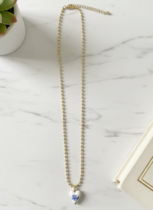 Blue and White Heart Necklace