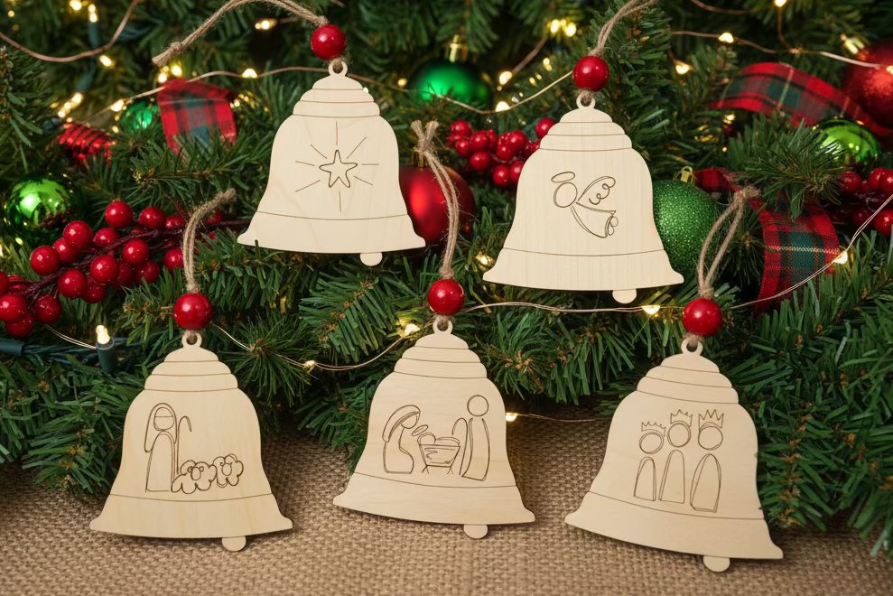 Wood Nativity Ornament Set/ 5
