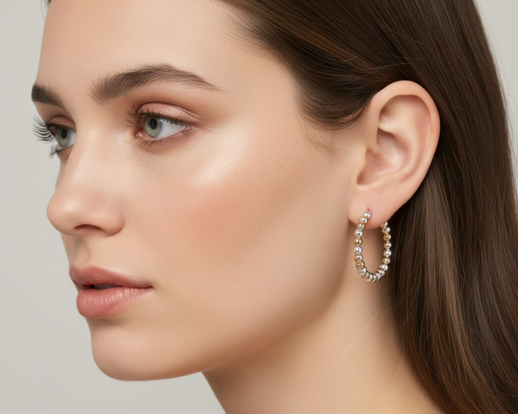 Two-Tone Ball Hoop Earrings