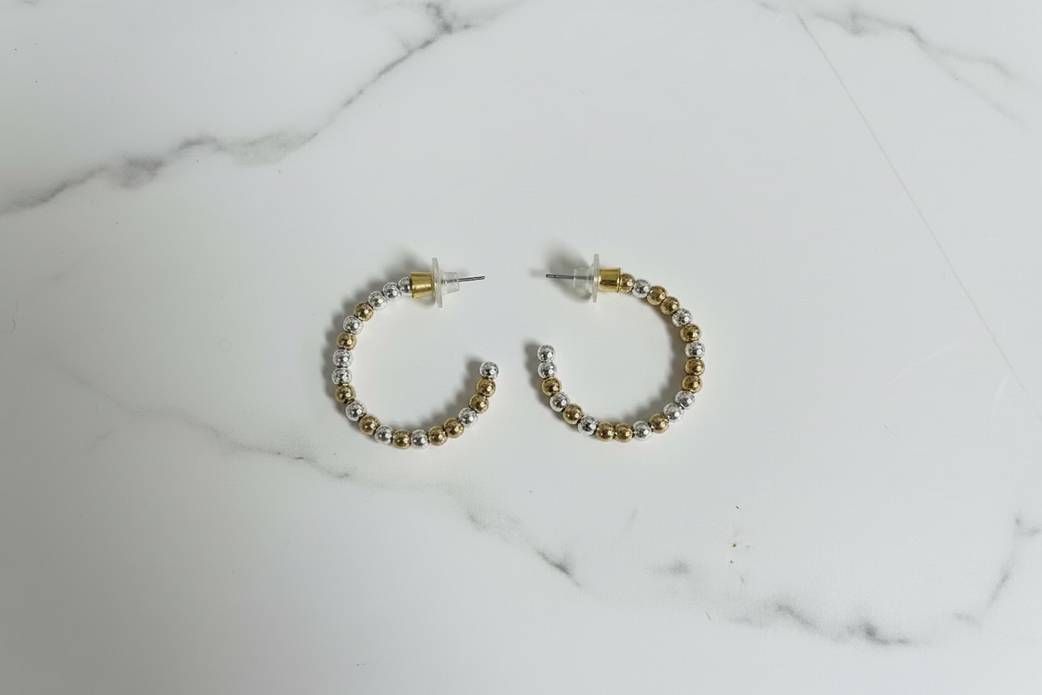 Two-Tone Ball Hoop Earrings