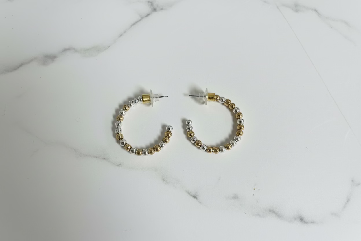 Two-Tone Ball Hoop Earrings