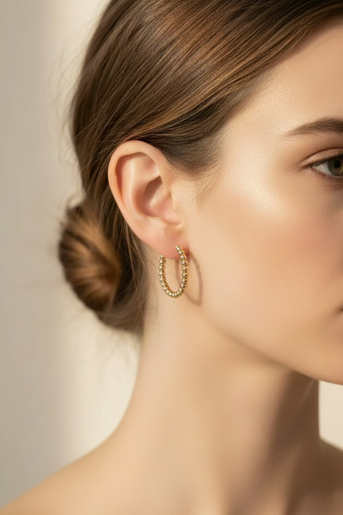 Gold Tone 1" Ball Hoop Earrings