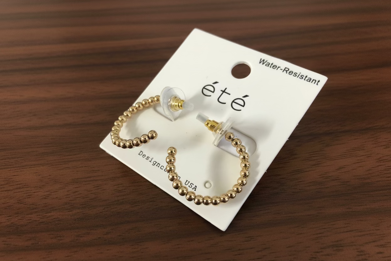 Gold Tone 1" Ball Hoop Earrings
