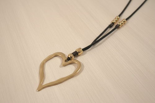 Large Gold Heart Corded Necklace Set