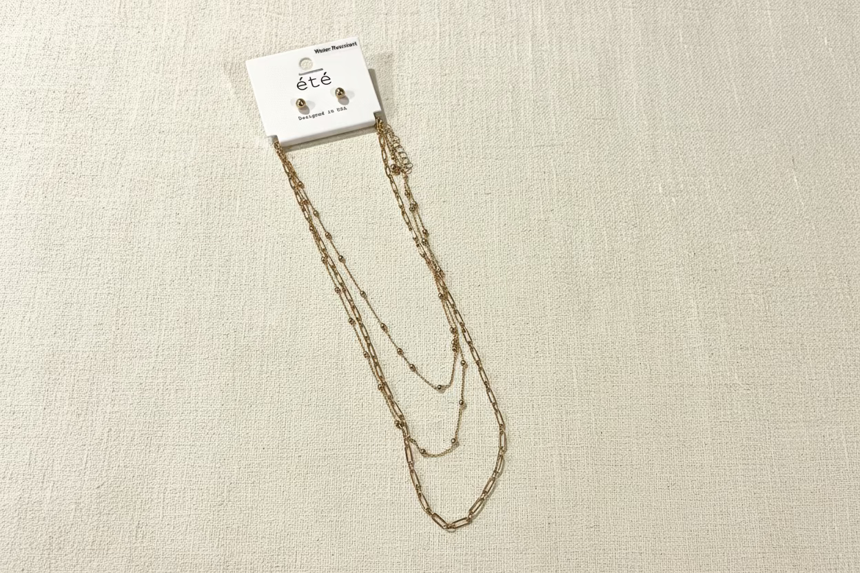 Gold Tone 3-Row Necklace Set