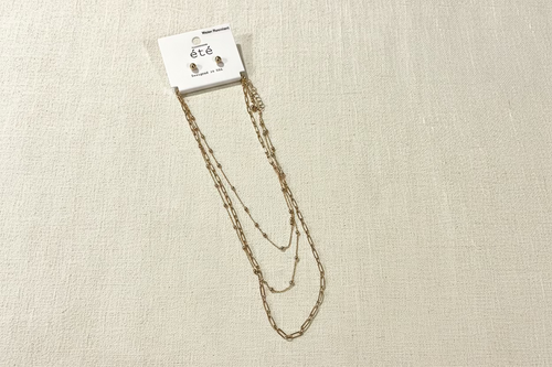 Gold Tone 3-Row Necklace Set