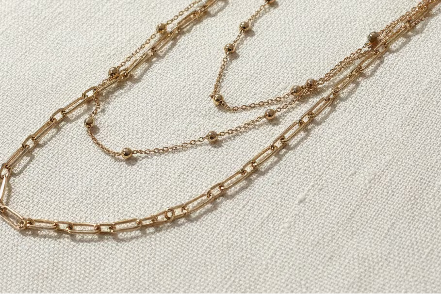 Gold Tone 3-Row Necklace Set