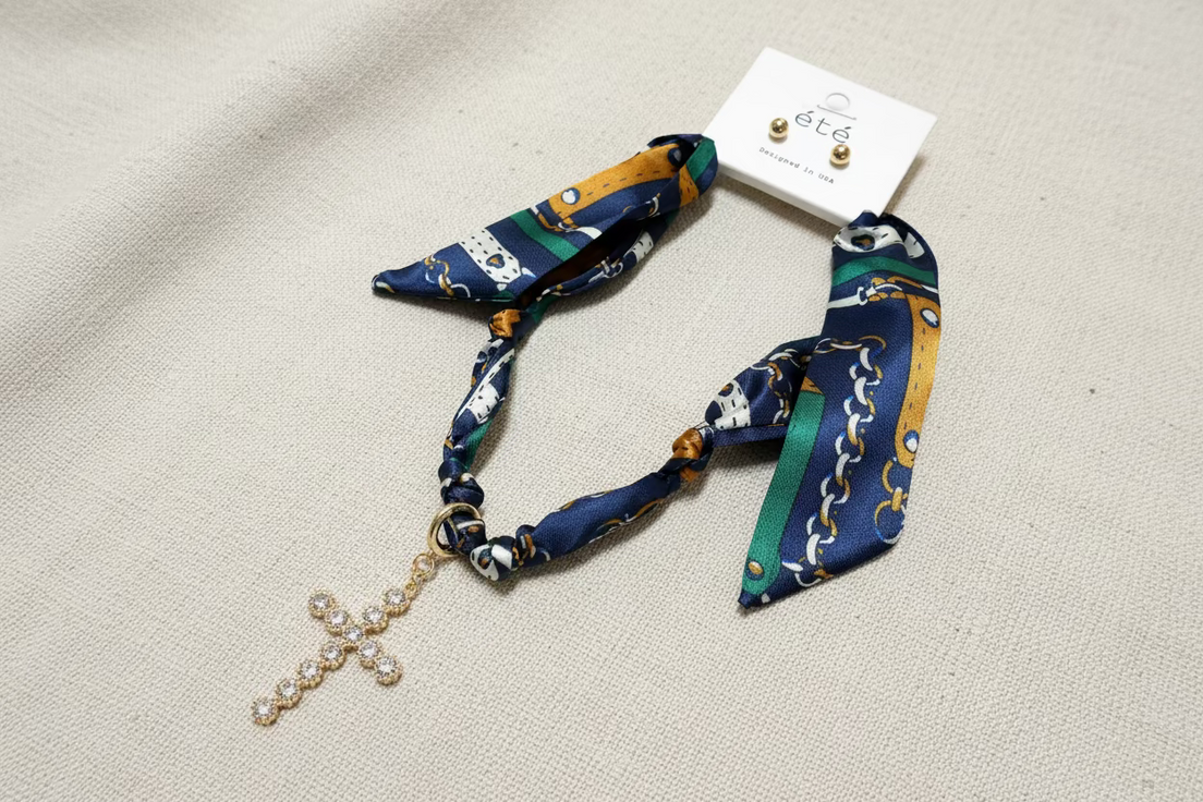 Cross Pendant Scarf Necklace Sets