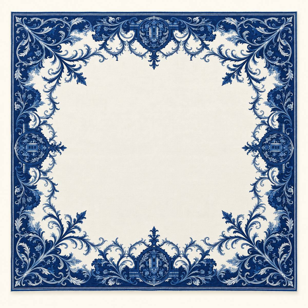 Mahjong Mat-Navy & Ivory Acanthus Medallion