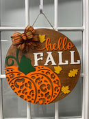 "Hello FALL" Leopard Pumpkin Doorhanger