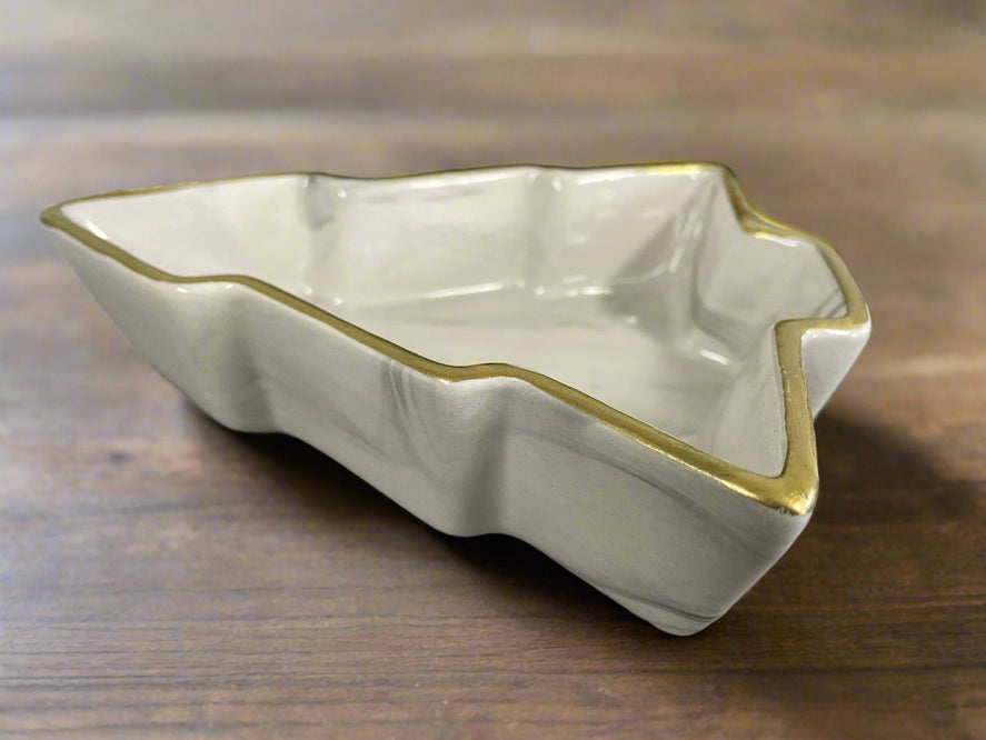 Gold-Rimmed Christmas Tree Dish