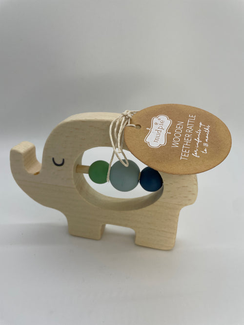 Mud Pie Wooden Teether Rattle - Elephant