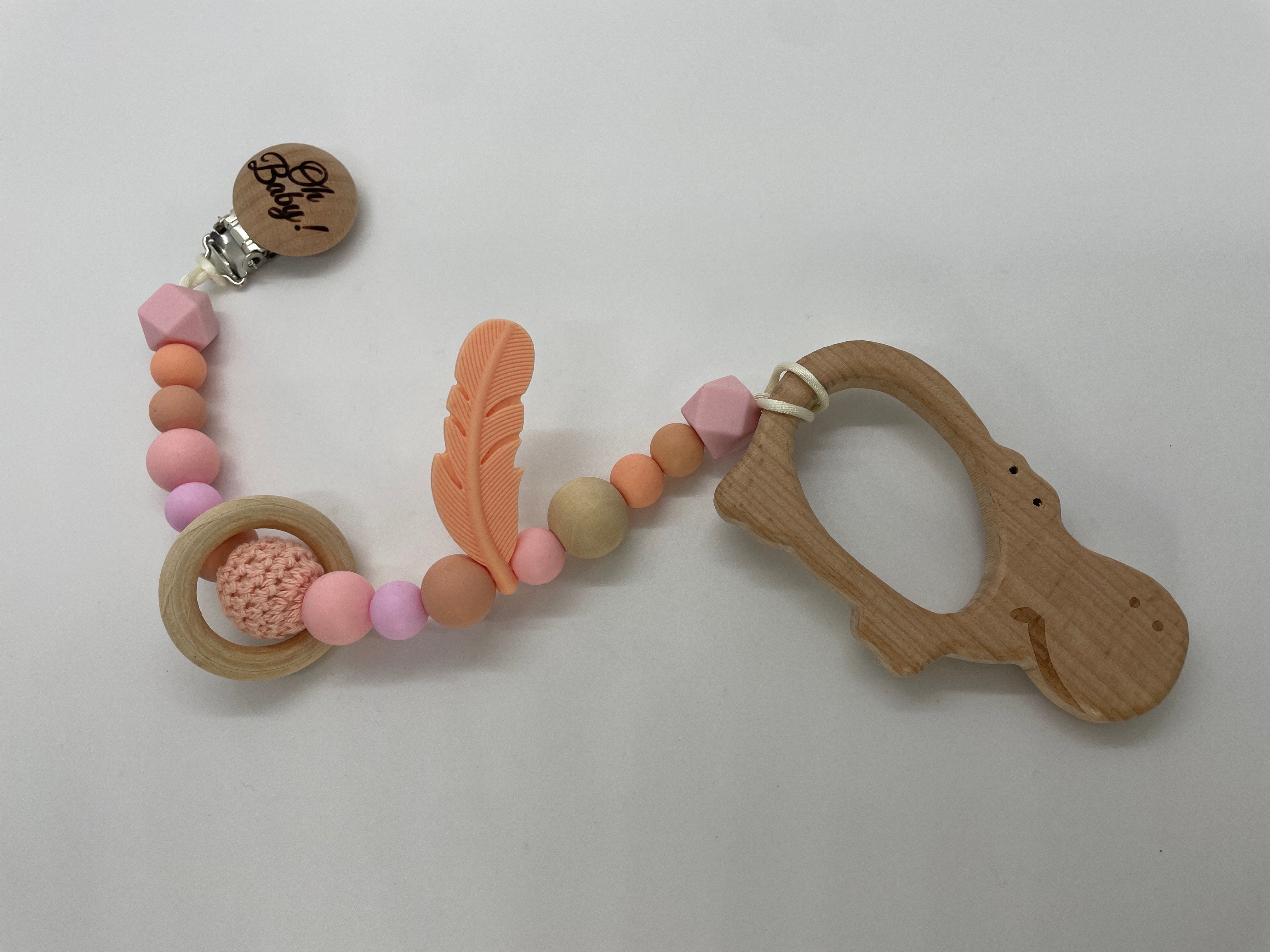 Silicone and Wood Teething Cord - Hippo