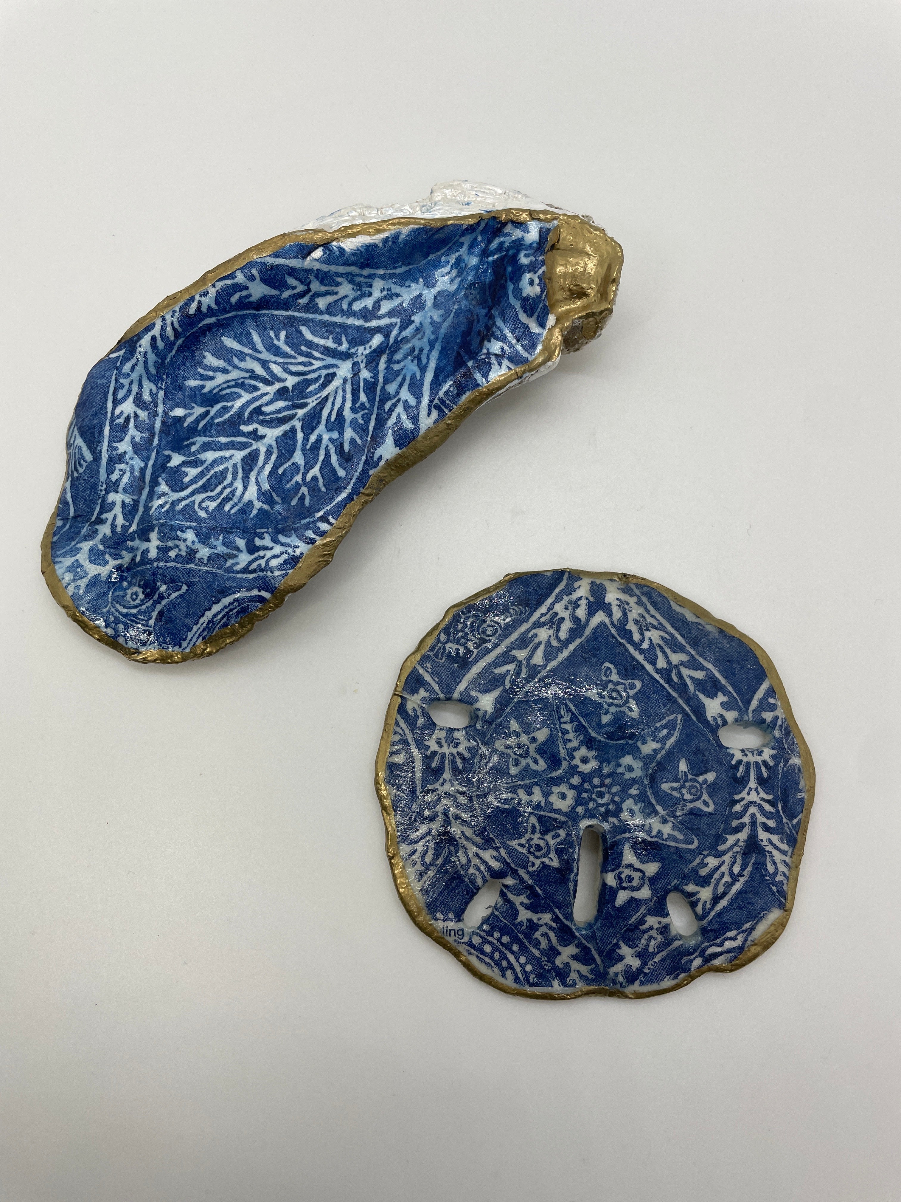 Oyster Shell Ring Dish and Sand Dollar Set