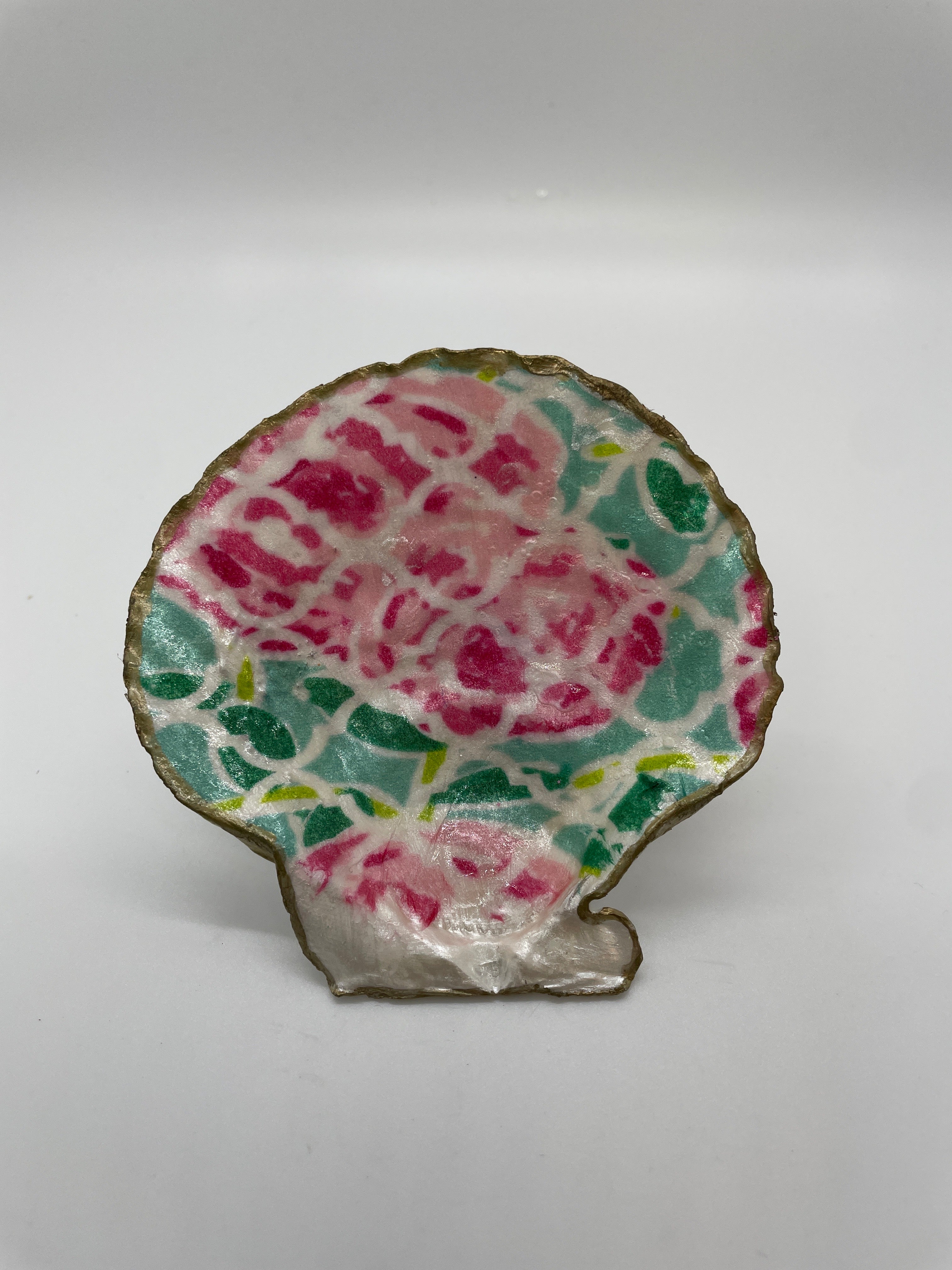 Decoupage Scallop Shell Ring Dish- Inspired by Lilly Pulitzer