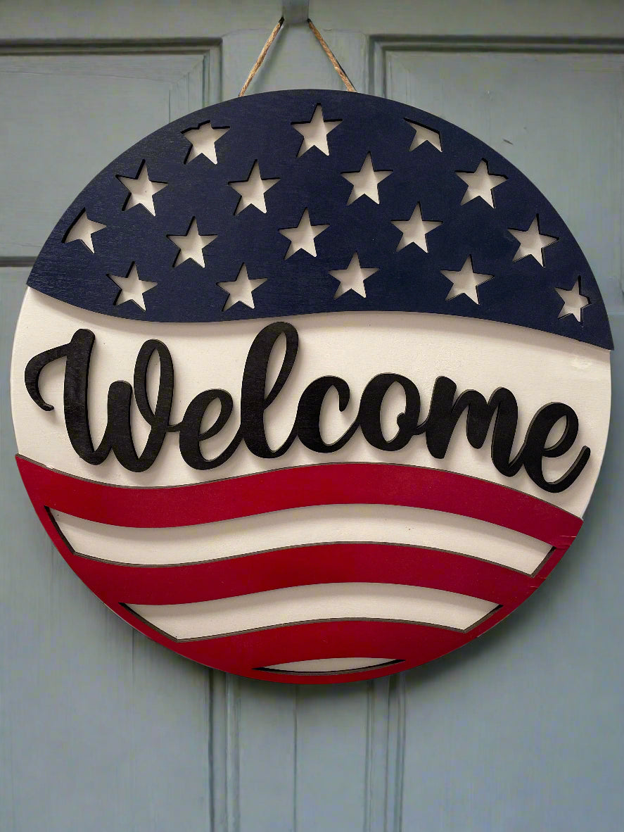 18" Doorhanger- Welcome Flag
