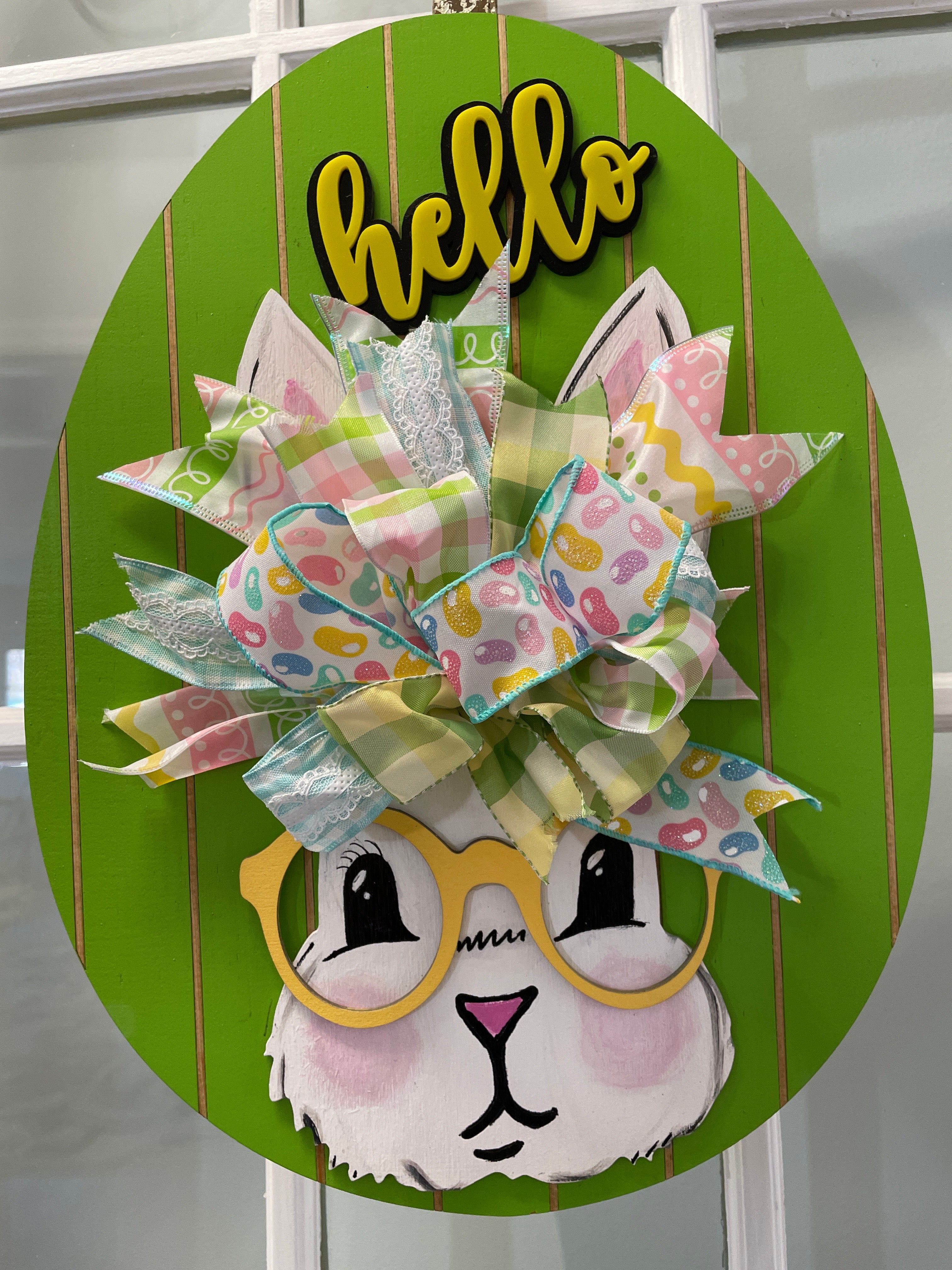 Doorhanger- "Hello" Bunny (Green)