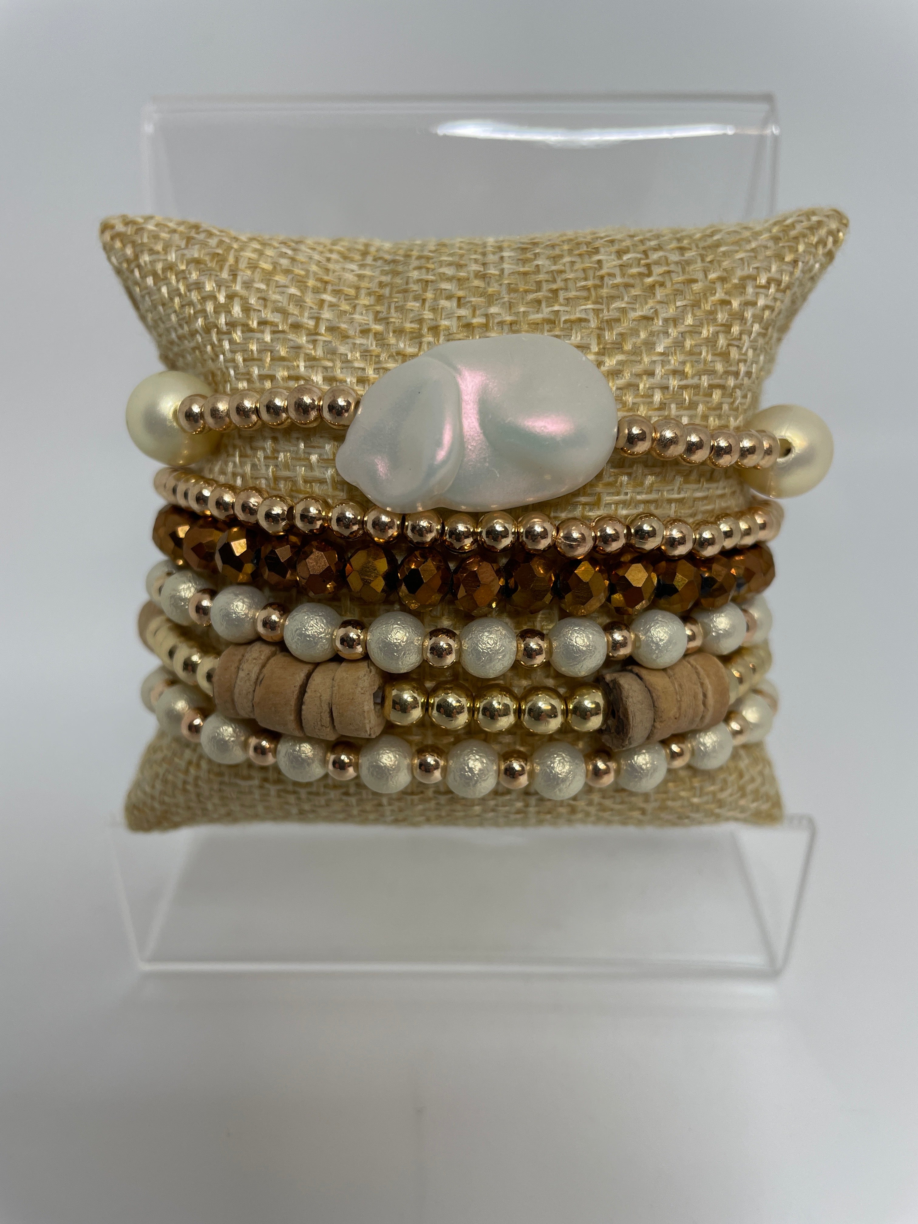 Gold, Neutrals, and Pearl Bracelets- sets of 6