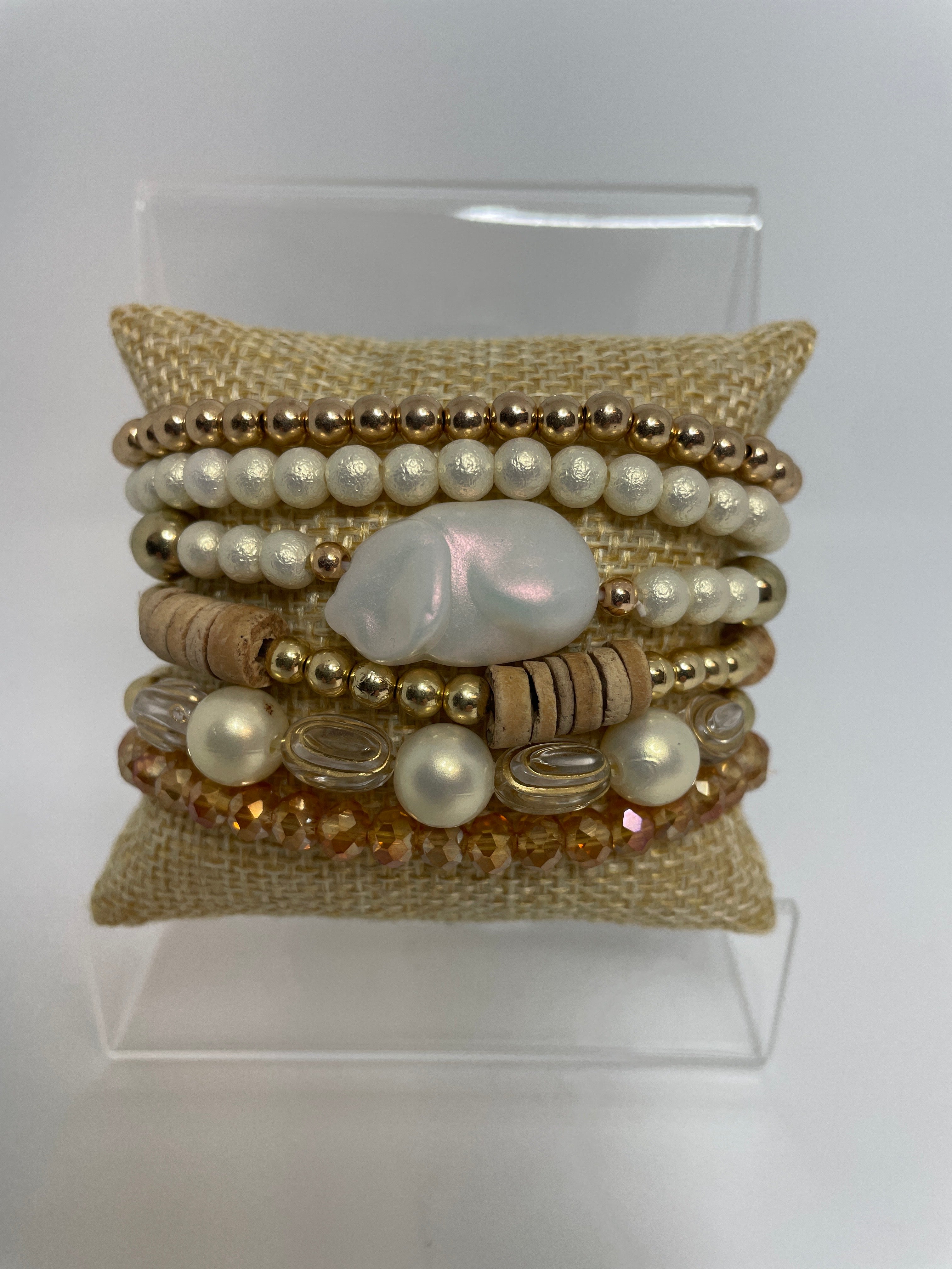 Gold, Neutrals, and Pearl Bracelets- sets of 6
