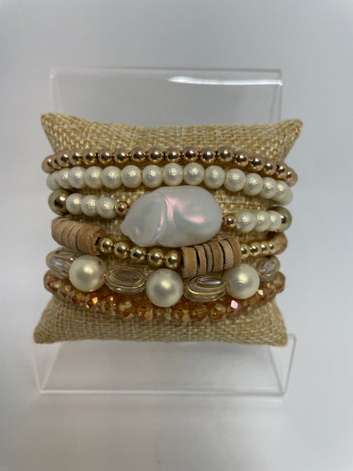 Gold, Neutrals, and Pearl Bracelets- sets of 6