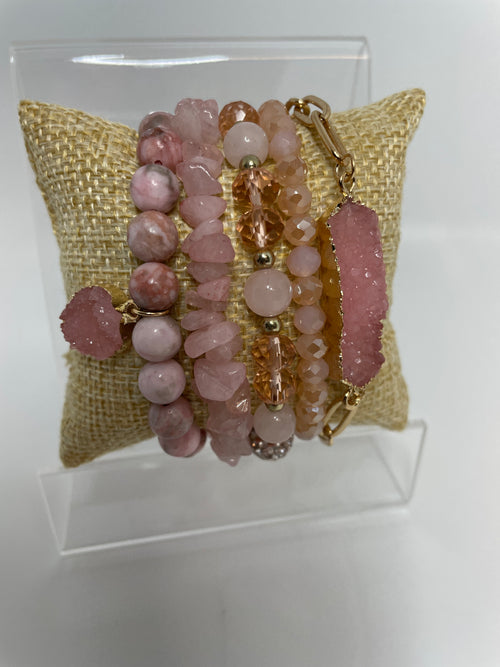 Pink Stone Bracelets- set of 5