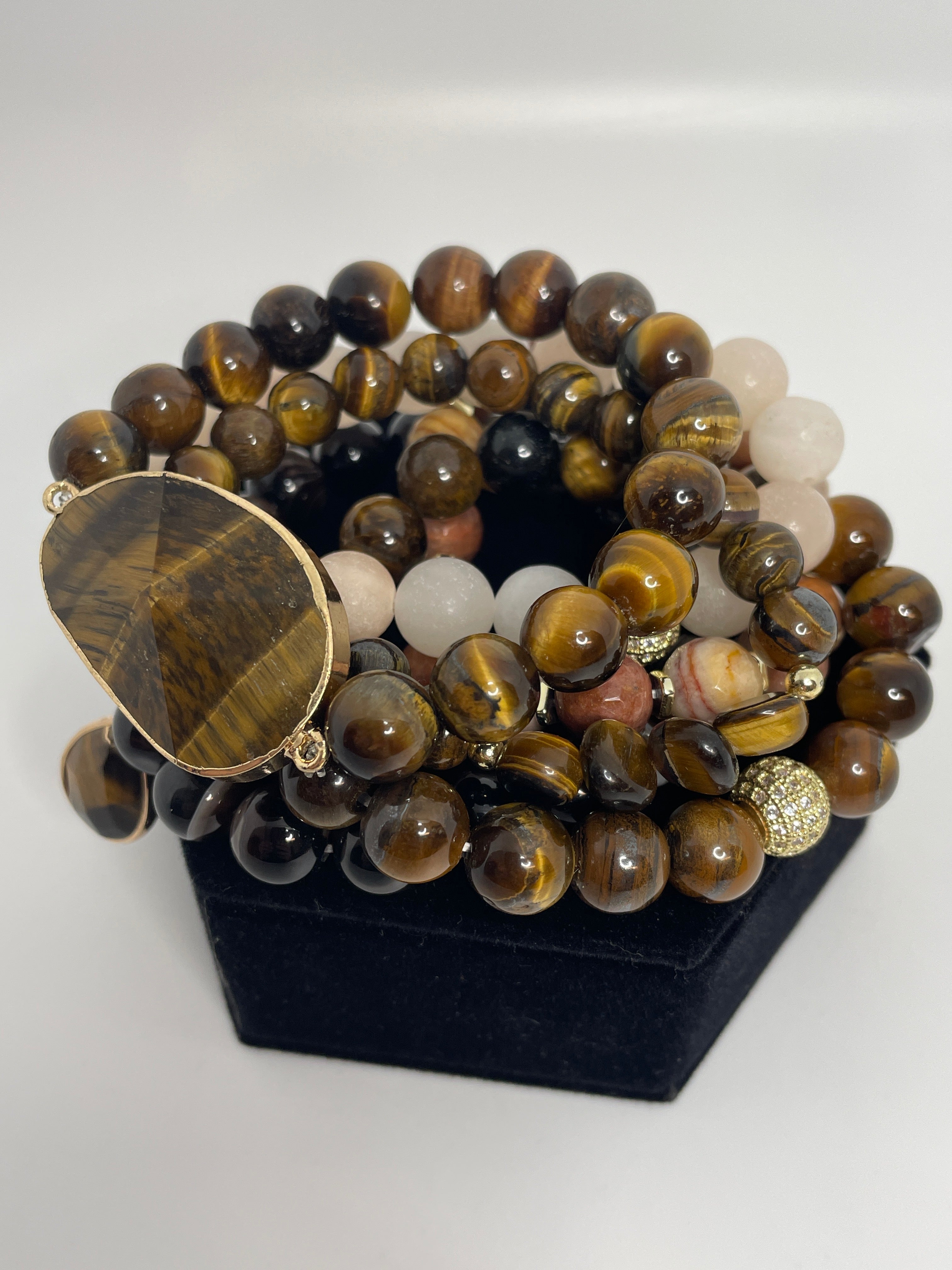 Brown Mixed Stone Bracelet Set of 6