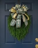 Blue and Gold Cross Ribbon Wreath