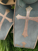 Blue and Gold Cross Ribbon Wreath