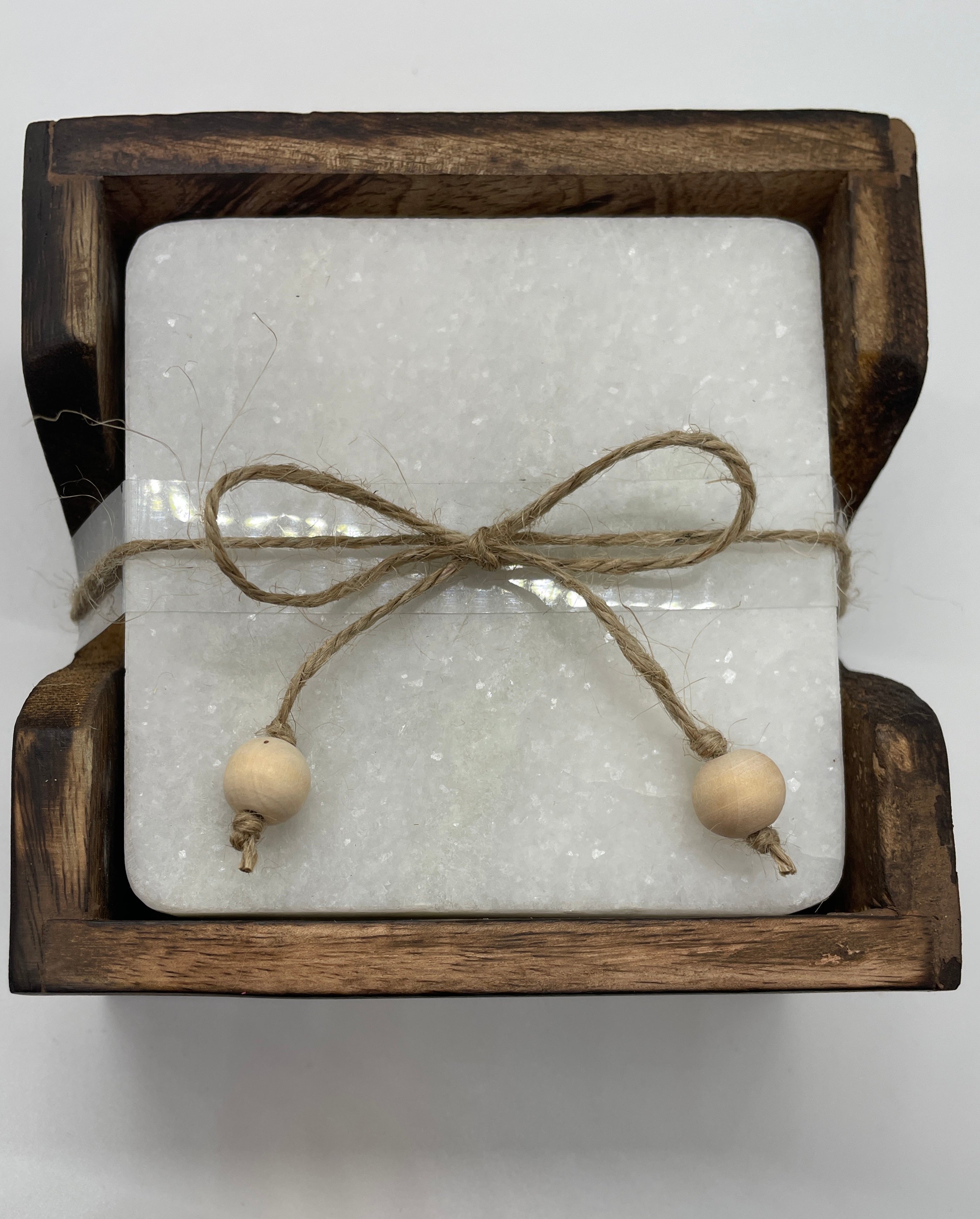 Set of 4 Marble Coasters with Mango Wood Holder
