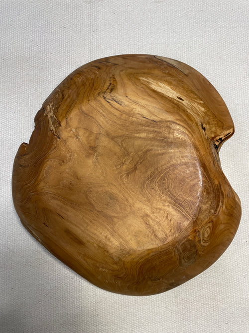 Large Live Edge Teak Hand-Carved Bowl