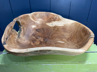 Large Live Edge Teak Hand-Carved Bowl