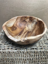 Small Live Edge Teak Wood Hand-Carved Bowl