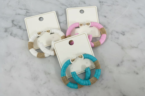 Colored Raffia Wrap Hoop Earrings