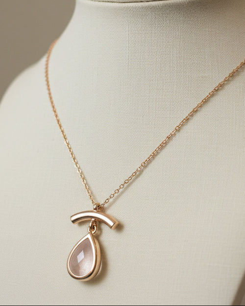 Pink Quartz Teardrop Pendant Necklace