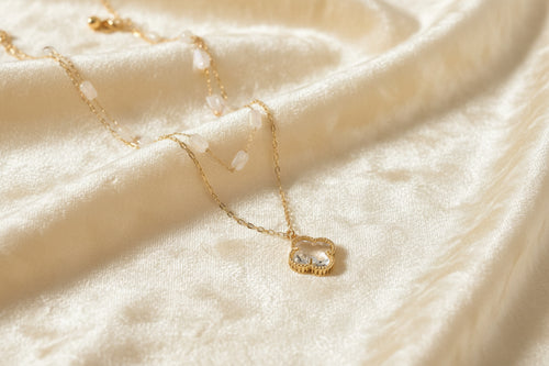 2-Row Clover Pendant Necklace and Earrings Set