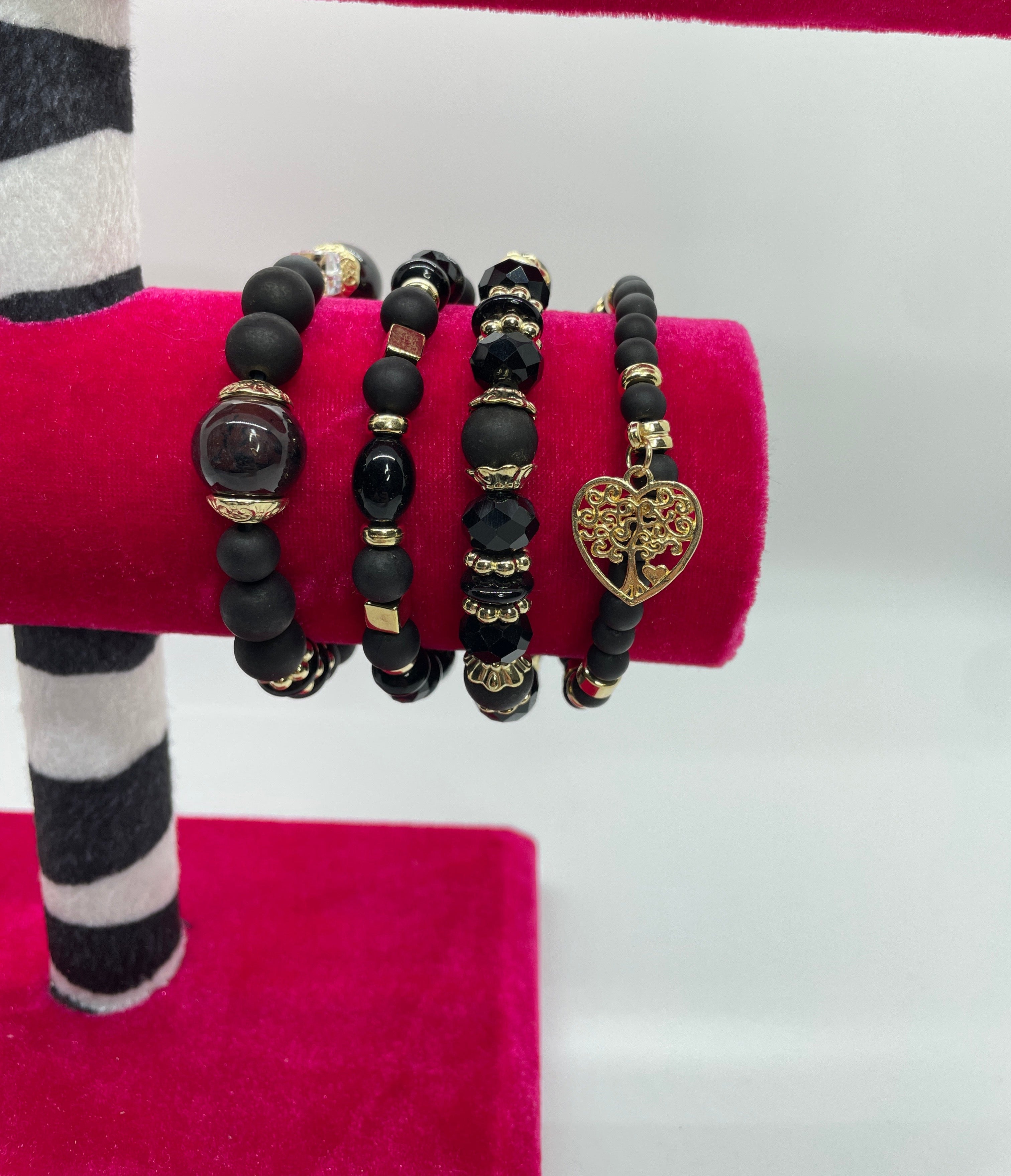 Black Mixed-Bead Bracelet Set of 4