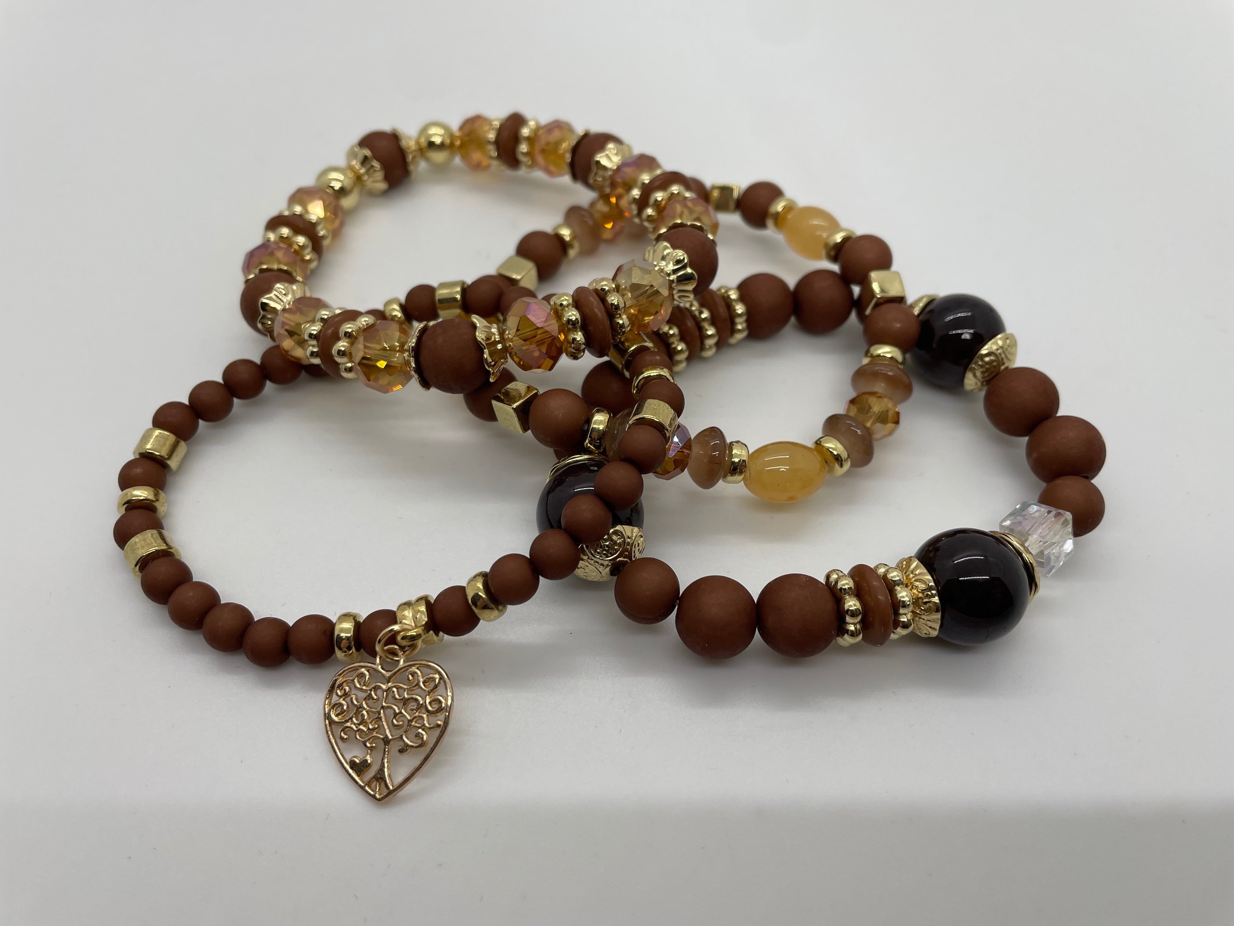 Brown Mixed-Bead Bracelet Set of 4