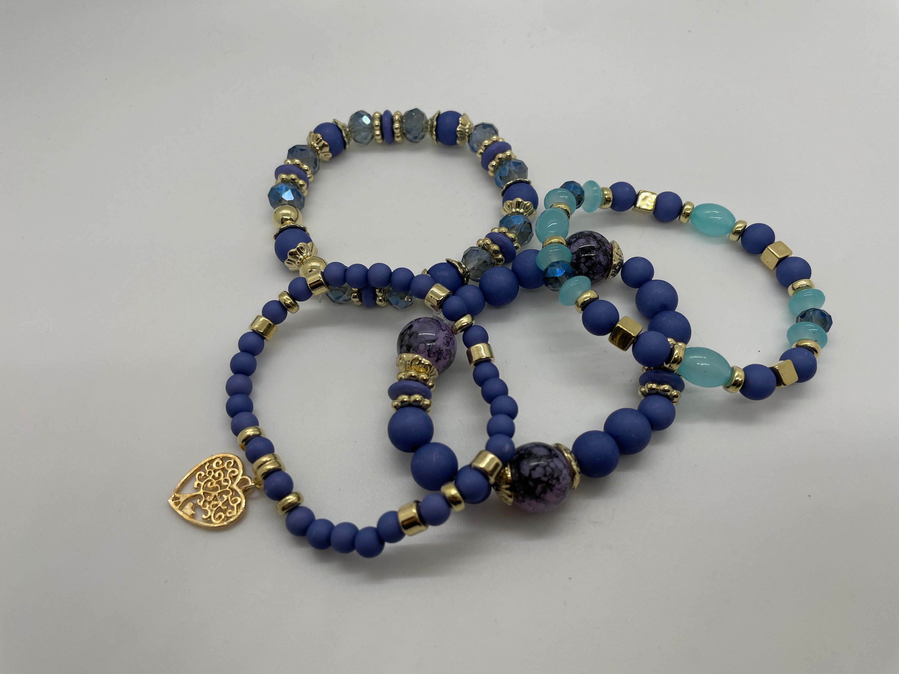 Blue/Purple Mixed-Bead Bracelet Set of 4
