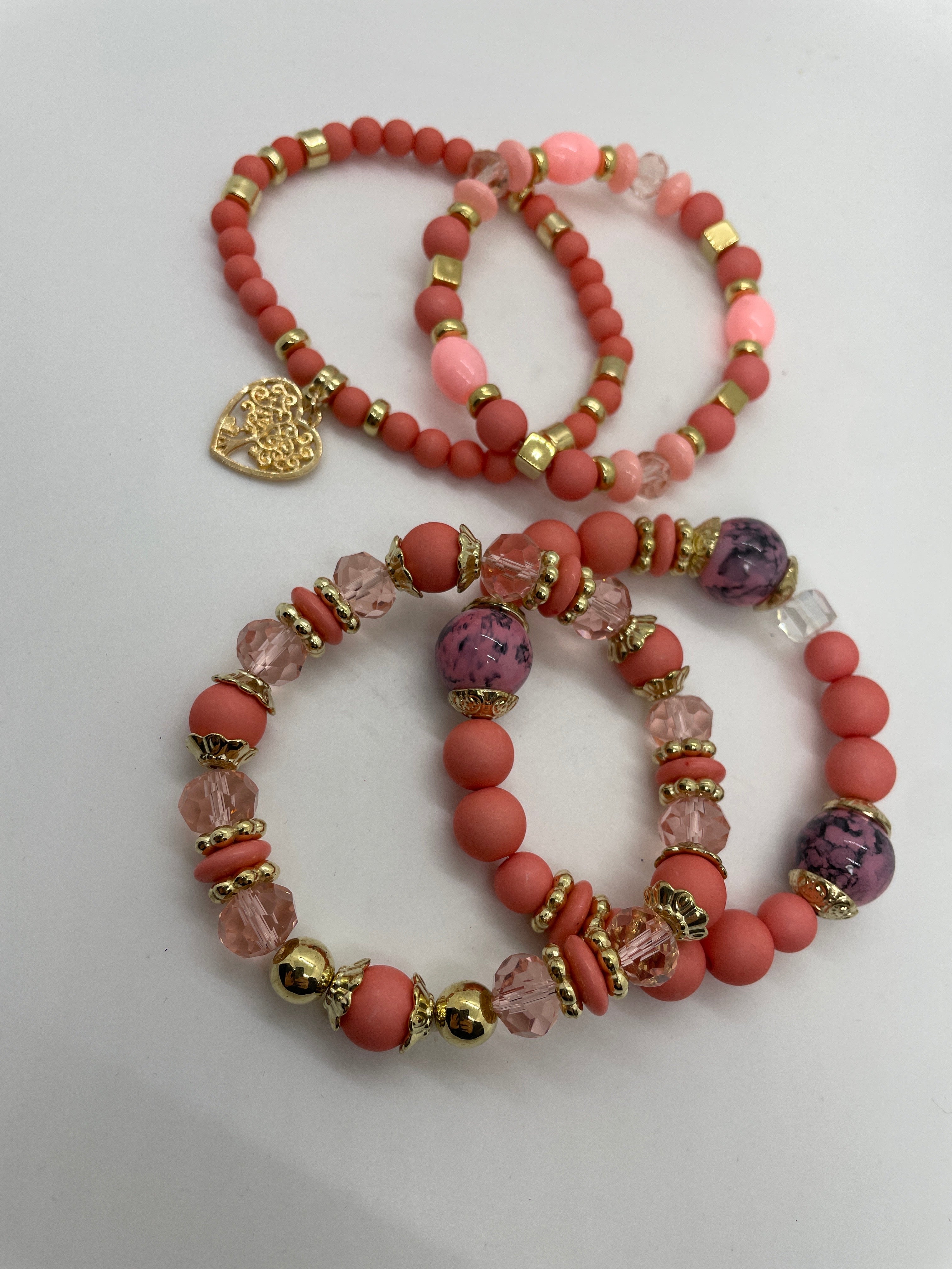 Pink Mixed-Bead Bracelet Set of 4