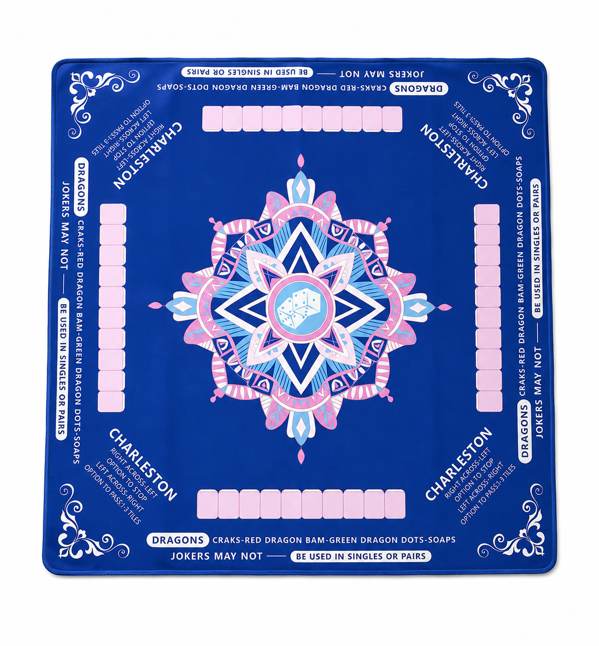 Blue and Pink 32.5 x 32.5 Non-Slip Mahjong Mat