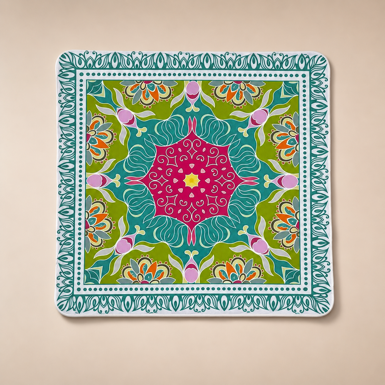 Vibrant Floral Mandala Mahjong Mat Non-Slip 31.5 x 31.5