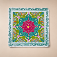 Vibrant Floral Mandala Mahjong Mat Non-Slip 31.5 x 31.5