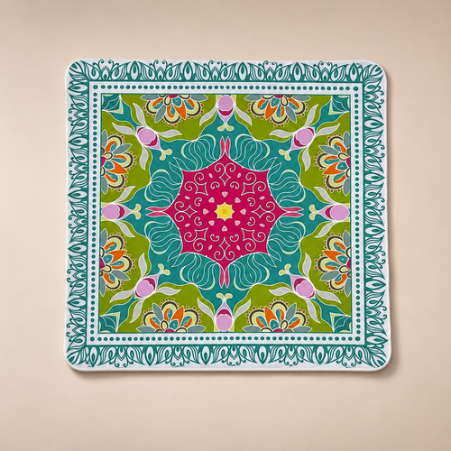 Vibrant Floral Mandala Mahjong Mat Non-Slip 31.5 x 31.5